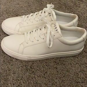 All white leather white GUESS shoes